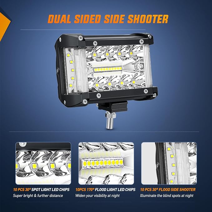 Nilight Side Shooter LED Light Bar 2PCS 4.3 Inch Triple Row Spot Flood Combo - Image 4