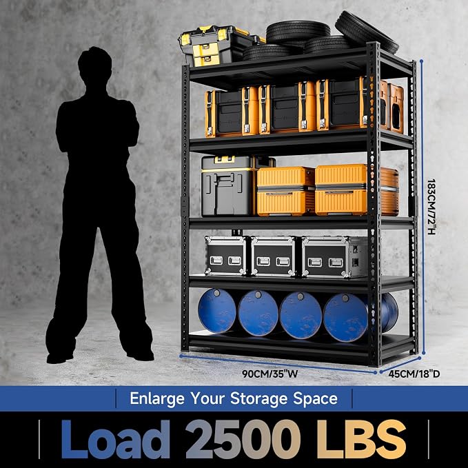 5-Tier 35" W X 18" D X 72" H Garage Shelving 2500LBS Heavy Duty Shelving - Image 3