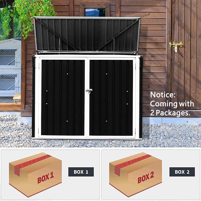 Goplus Horizontal Storage Shed Outdoor, 6x3FT Grey & Beige - Image 2