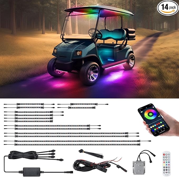 Roykaw Golf Cart Underglow LED Strip Lights Accent Neon Lighting Kit w/Canopy by Roykaw