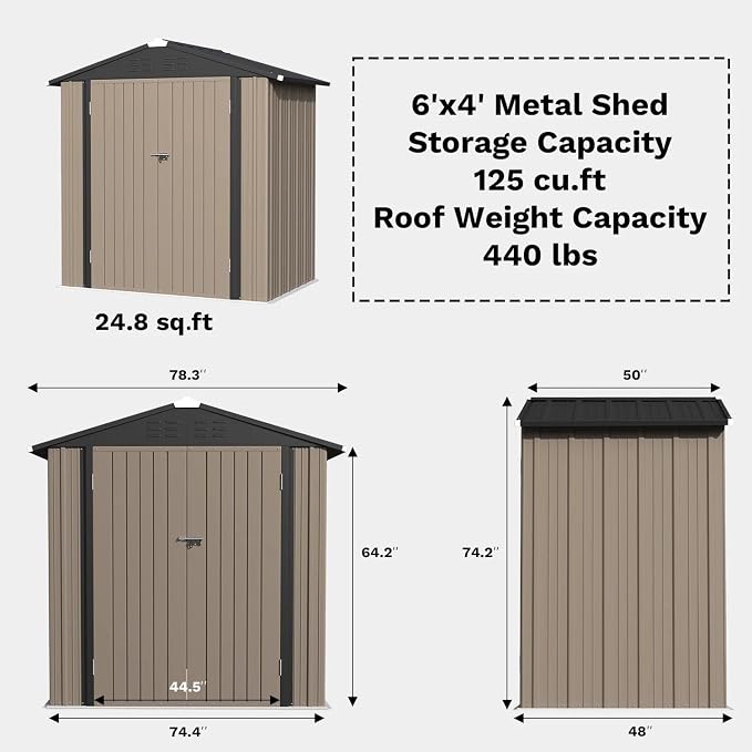 Greesum 6×4FT Outdoor Storage Shed, Metal Patio Storaged Sheds - Image 3