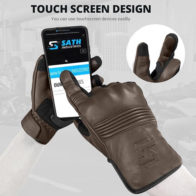 Leather Motorcycle Gloves for Men and Women | Touchscreen | Full Finger | - Image 5