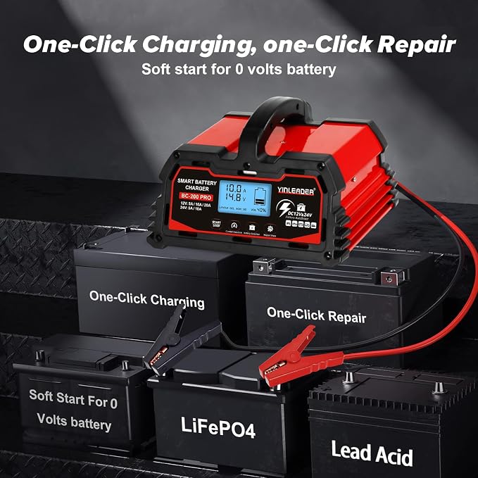 Battery Charger 20A, 12V/24V Lead Acid Smart Battery Charger, 12V LiFePO4 Car - Image 2