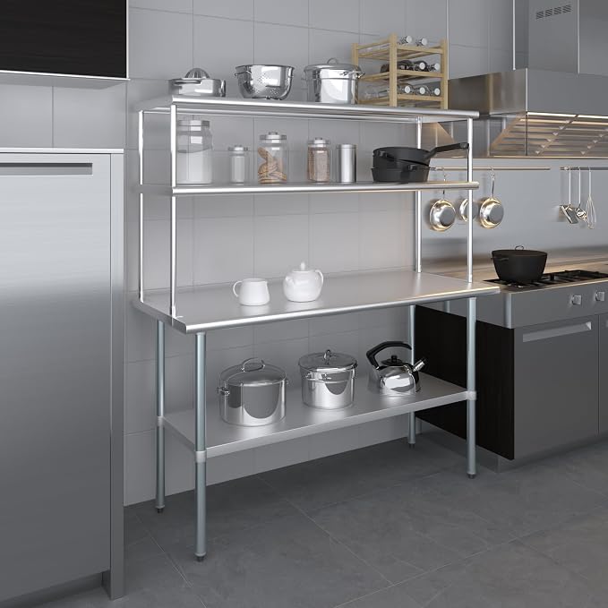 Amgood Stainless Steel Work Table Double Tier Overshelf | Metal Kitchen Prep - Image 8