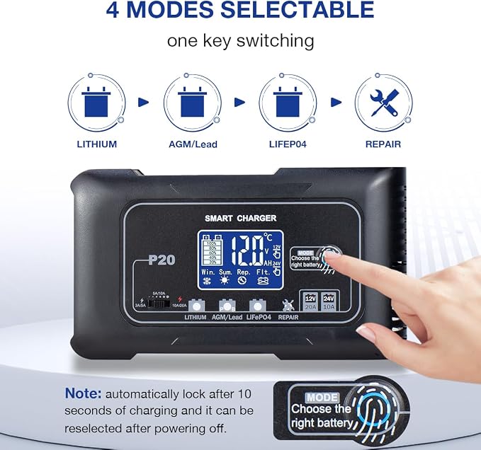 20A Smart Battery Charger 12V/24V, Automatic Charger & Maintainer - Image 2