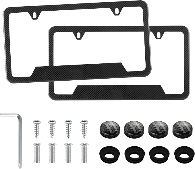 LivTee Carbon Fiber License Plate Frames, 2 Holes Stainless Steel License Plate by LivTee