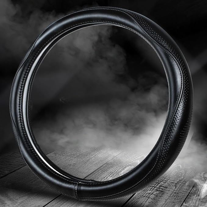 HAOKAY Top Grade Black Genuine Leather Steering Wheel Cover Men Women, Luxury - Image 5