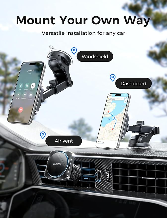 CHGeek for 15W Magsafe Car Mount Charger, iPhone Wireless Car Charger Magnetic - Image 3