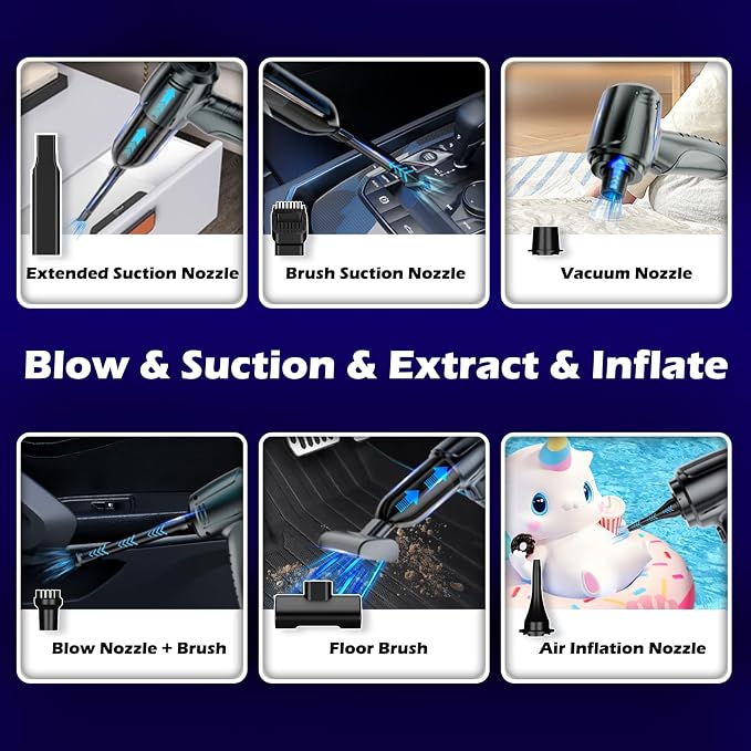 Car Vacuum Portable Cordless, 16000PA Powerful Suction, 5 in 1 Mini Handheld - Image 5