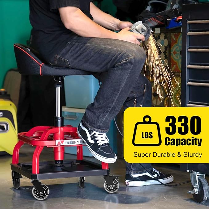 Rolling Shop Stool with Wheels, Garage Work Mechanic Stool with Backrest - Image 8