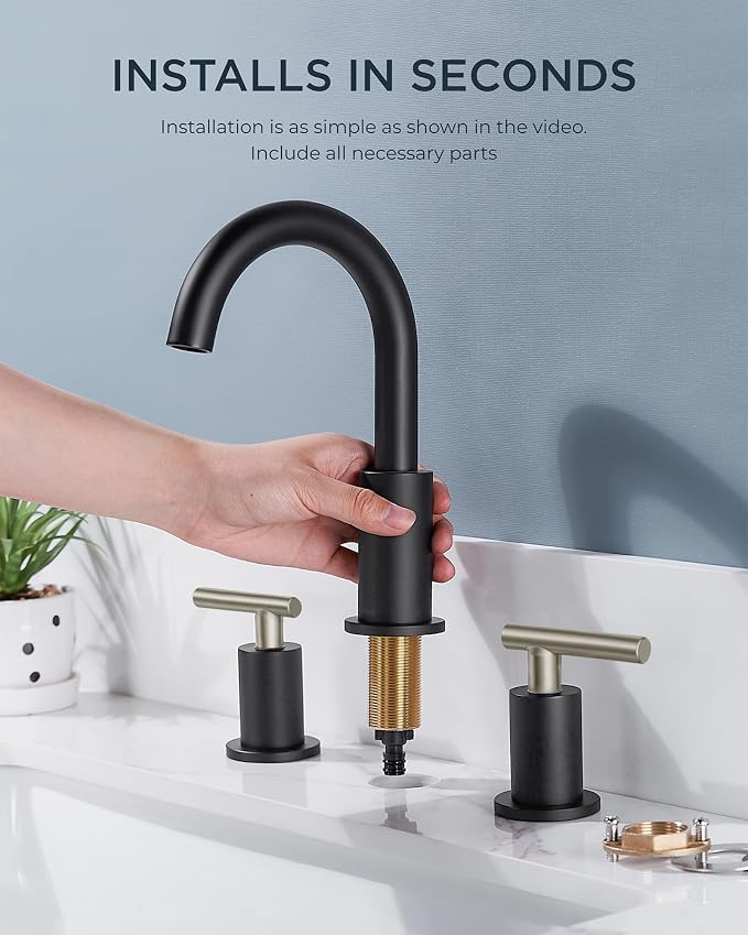 FORIOUS Brushed Nickel and Matte Black Bathroom Faucet 8 Inch, 2 Handle - Image 6