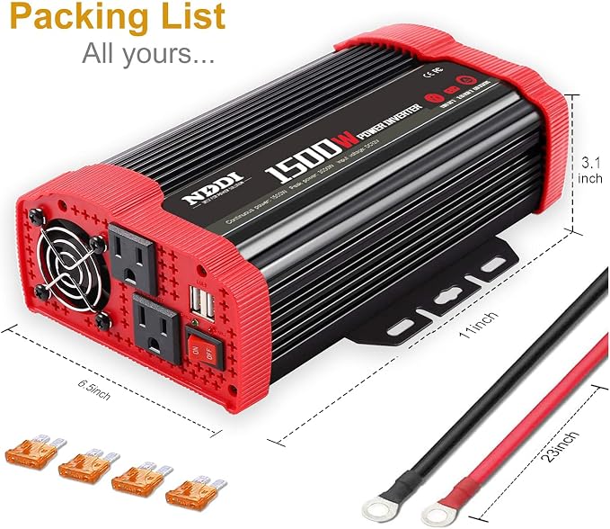 1500W Car Power Inverter 12V DC to 110V AC Car Converter Charger Adapter - Image 2