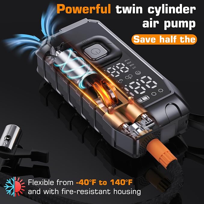 Portable Air Compressor for Tires -, Dual Cylinder 5X Faster Cordless Air Pump - Image 6