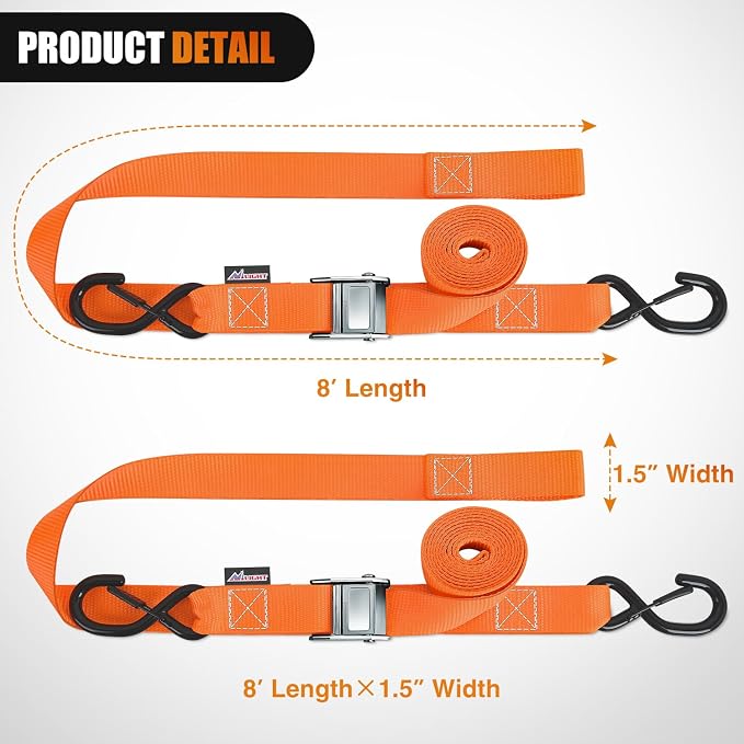 Nilight Motorcycle Tie Down Straps 1.5”×8’ Heavy Duty Cambuckle - Image 2