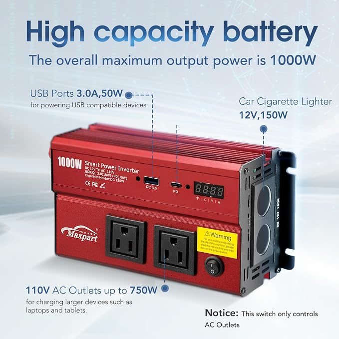 TWING Car 1000w Inverter, 12v DC to 110v Power Inverters - Image 7