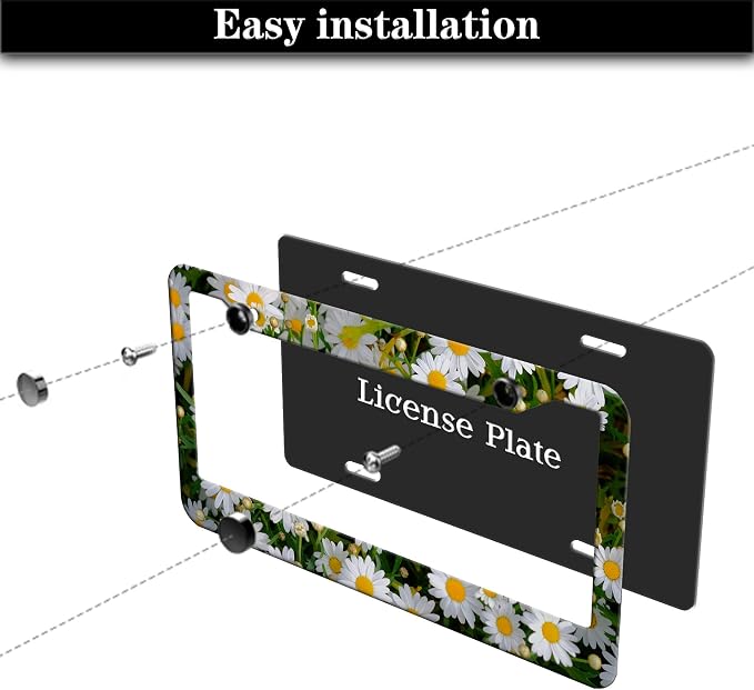 Fun License Plate Frame Cover Multicolor License Plate Frames Daisy Flower - Image 7