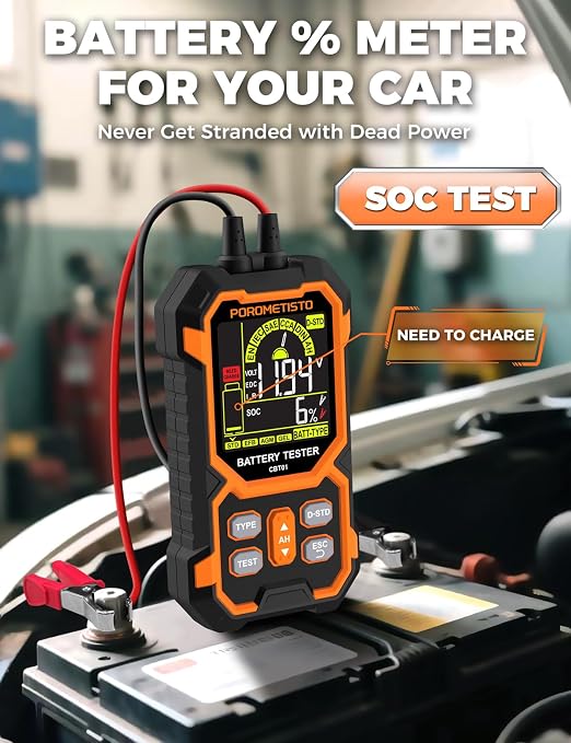 12V 24V Car Battery Tester, POROMETISTO CBT01 Automotive Battery Checker - Image 4