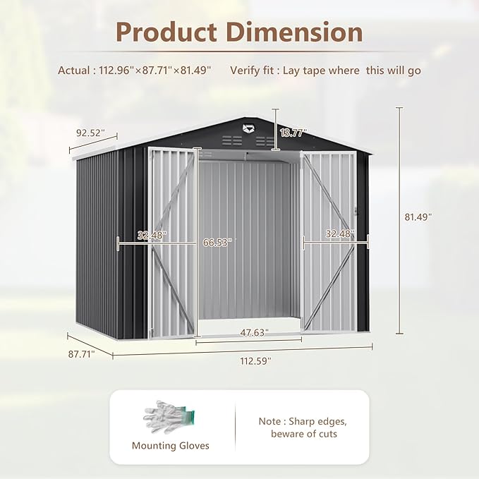 10x8 FT Outdoor Storage Shed, Metal Garden Shed - Image 3
