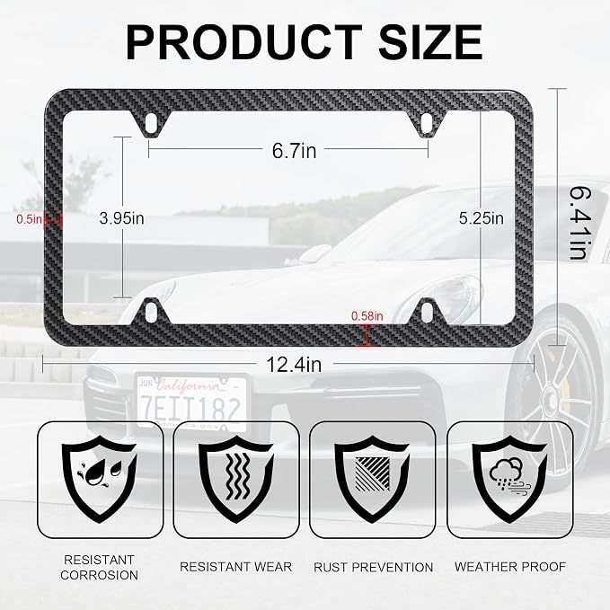 LivTee Carbon Fiber License Plate Frames, 4 Holes Stainless Steel License Plate - Image 3