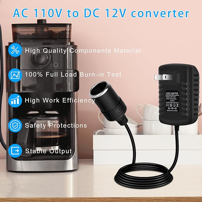 inShareplus 12V 2.5A 30W AC to DC Converter, 12 Volt Cigarette Lighter Adapter - Image 3