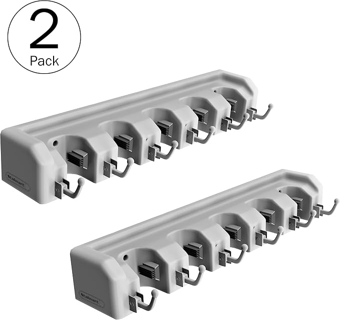 Stalwart Garden Tool Organizer Wall Mount Broom and Mop Holder, 5 Adjustable - Image 2