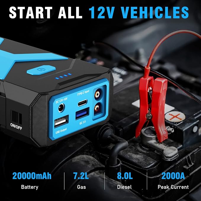2000A Car Battery Jump Starter, 12V Car Jumper Starter Portable - Image 2