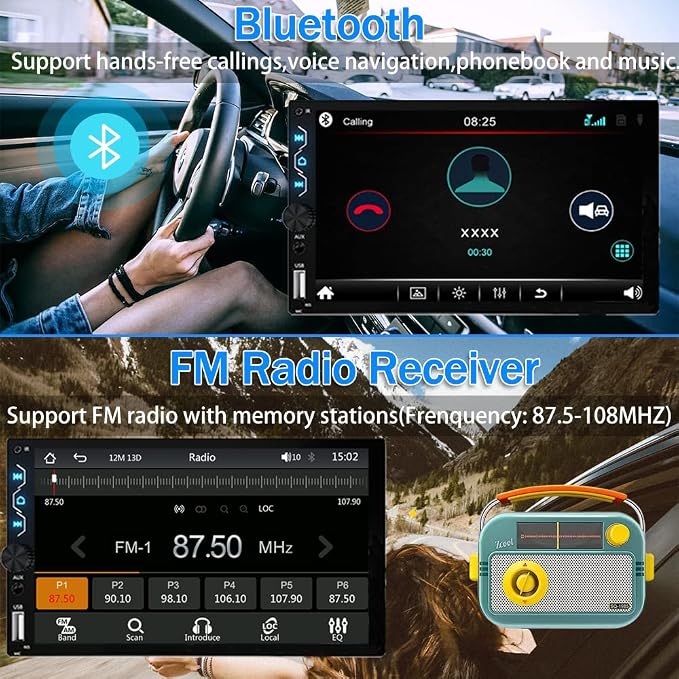 Double Din Car Stereo with Wireless Carplay and Wireless Android Auto, 7 Inch - Image 3