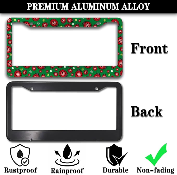 License Plate Frame Red Green License Plate Protector Cute Ladybug and Flowers - Image 3