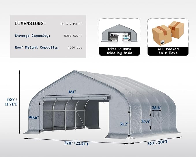 AMERLIFE 22.5 x 20FT Heavy Duty Double Carport, Galvanized Steel Frame Garage - Image 2