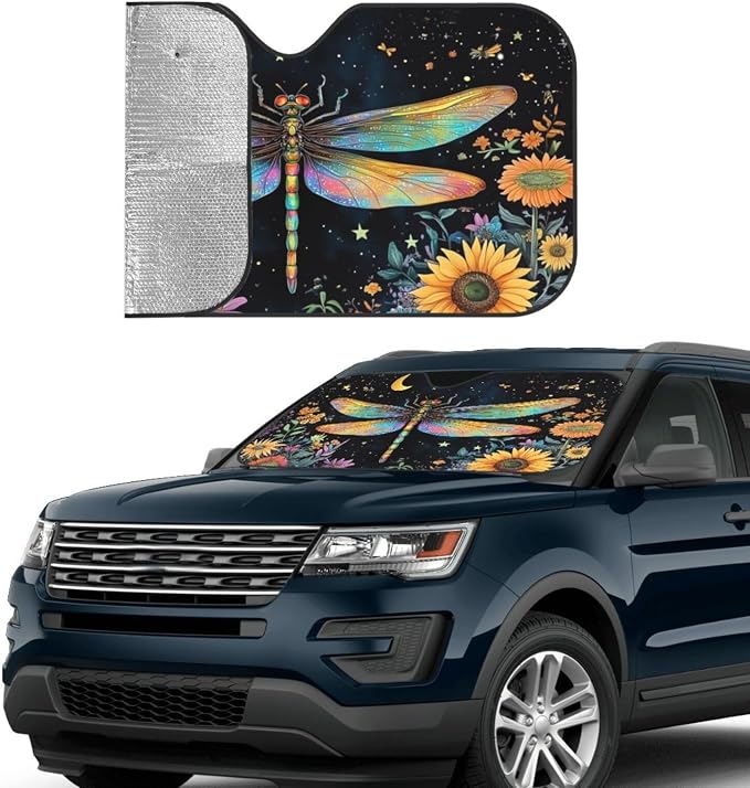 Floral Dragonfly Car Sun Shade Windshield Sunshade Foldable Front Window Shield - Image 3