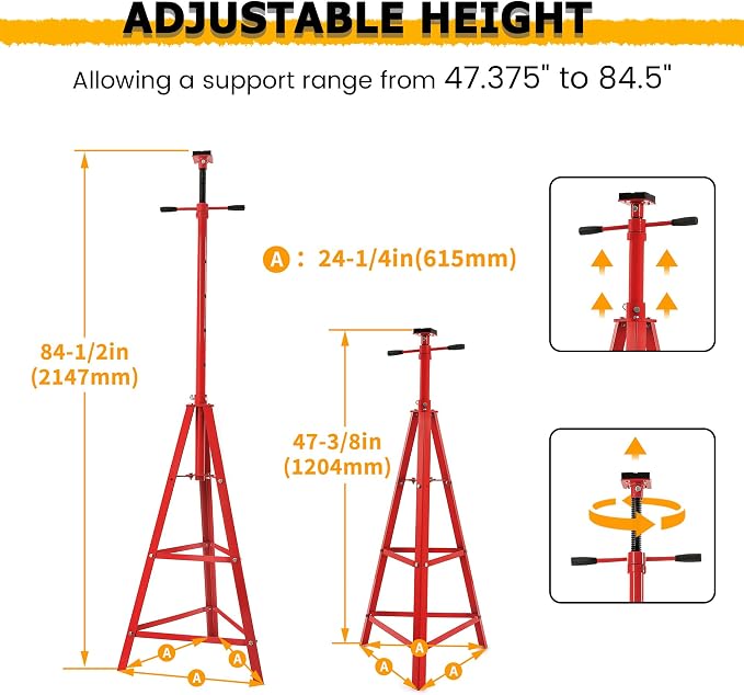 KUAFU 47.375"-84.5" Automotive Under Hoist Tripod Stand 2 Ton High Lift Jack - Image 2