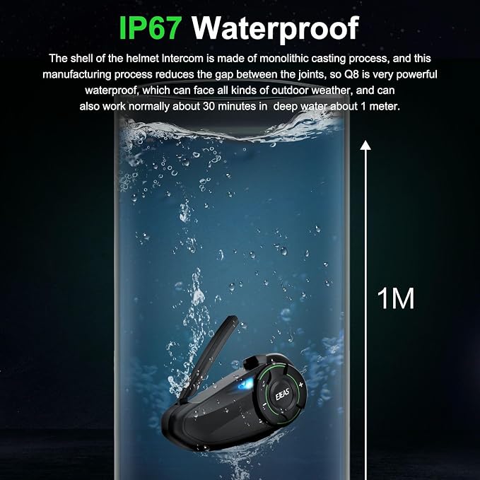 EJEAS Q8 2PC Motorcycle Bluetooth Headset, Upgraded Mesh 3.0 Intercom System - Image 6