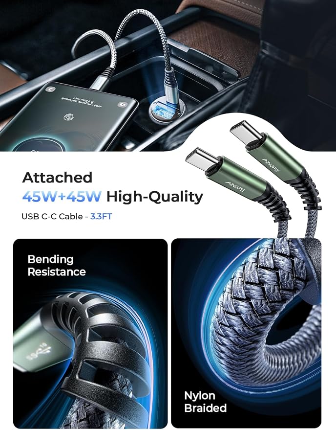 AINOPE 90W Super Fast Car Charger USB C, Invisible Cigarette Lighter Adapter， - Image 7
