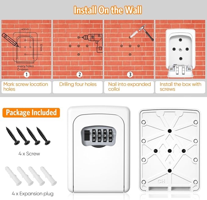 Key Lock Box Wall Mounted, Fayleeko 4 Digit Combination Lockbox - Image 7