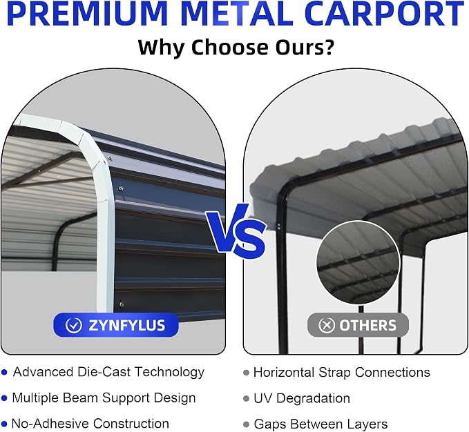 10x15 Metal Carport with Base Fixings Heavy Duty Garage Outdoor Chrome Plated - Image 3