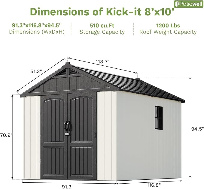 Patiowell 8 x 10 FT Resin Outdoor Storage Shed - Image 4