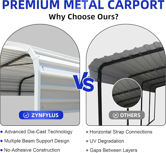 12x20 Metal Carport with Base Fixings Heavy Duty Garage Outdoor Chrome Plated - Image 3