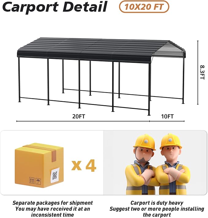 HOMPUS 10x20 FT Metal Carport, Enhanced Base Oversized Garage Carports - Image 2
