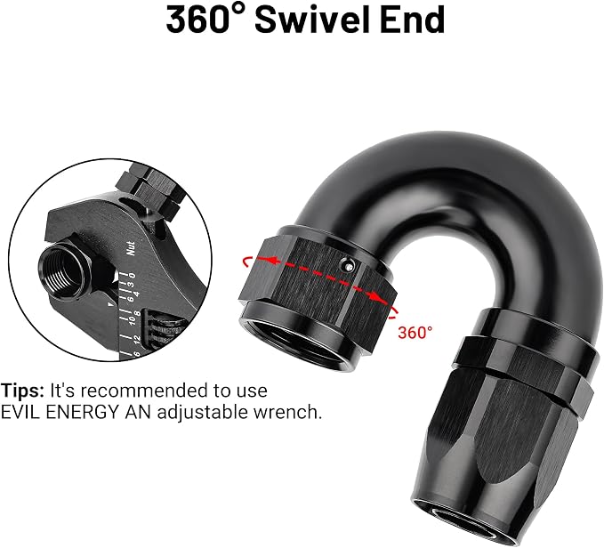 EVIL ENERGY 12AN 180 Degree One Piece Full Flow Hose End Fitting Swivel - Image 4