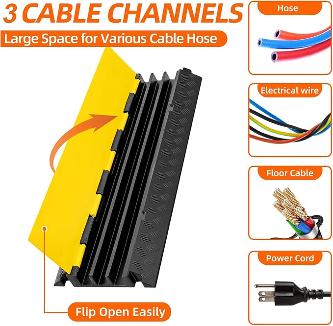 3 Channel 2 Pack Cable Protector Ramp Traffic Wire and Hose Ramp Cord Cover - Image 3