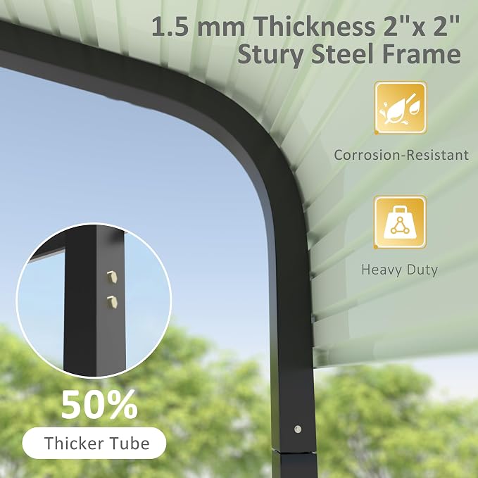 12x20 FT Outdoor Carport with Metal Roof, Heavy Duty Metal Carport Canopy - Image 6