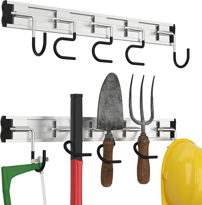 34.5'' Aluminum Alloy Garage Tool Organizer Hooks, Broom Holder Wall Mount - Image 5