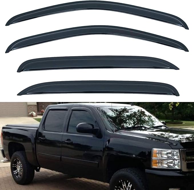 Set of 4 Front+Rear Smoke Sun/Rain Guard Outside Mount Tape-On Acrylic Window by LQQDP