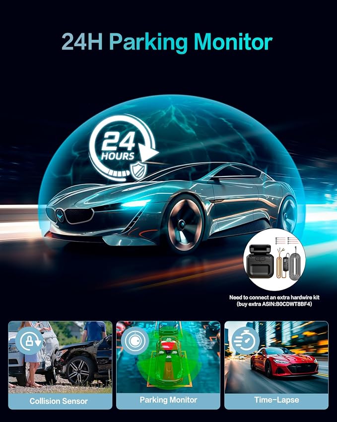 AI Dash Cam Front Rear Inside, 4 Channel 3k+1080P*3 Dashcam - Image 8