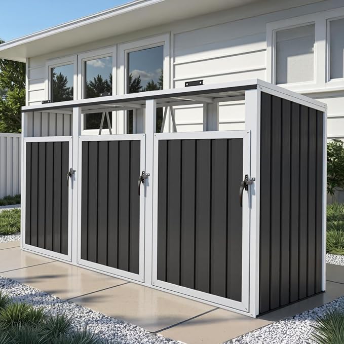 7.3' x 2.7' Metal Storage Shed Outdoor, Waterproof Garbage Can Enclosure by Unknown