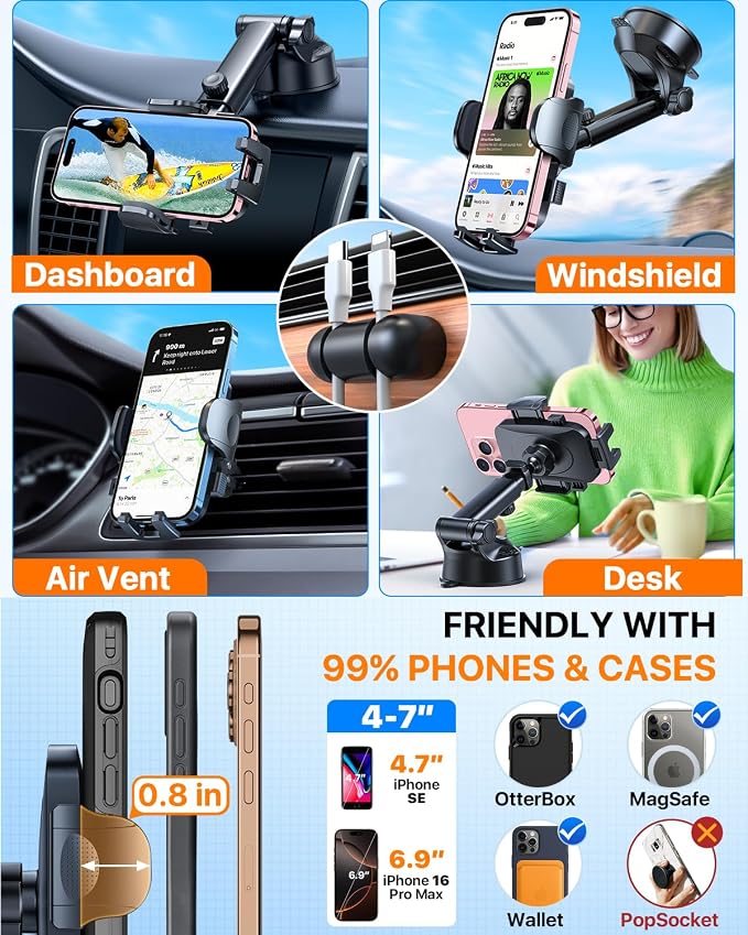 HTU 2025 Best Car Phone Holder 【Ultimate 5-in-1 & Upgraded 100+LBS Strongest - Image 6