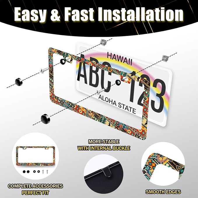 Ethnic Tribal Texture License Plate Frame Boho License Plate Holder Stainless - Image 7