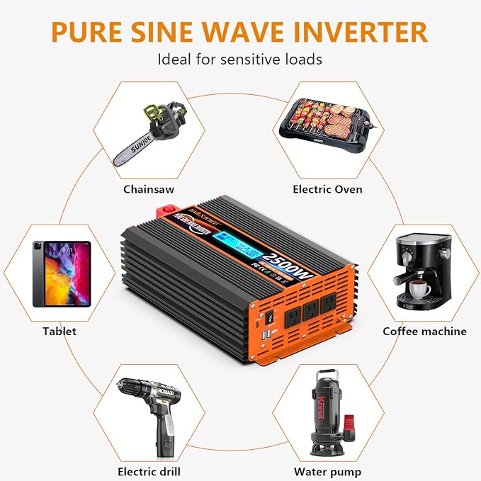 2500 Watt Pure Sine Wave Power Inverter 12V DC to 110V 120V Converter - Image 4