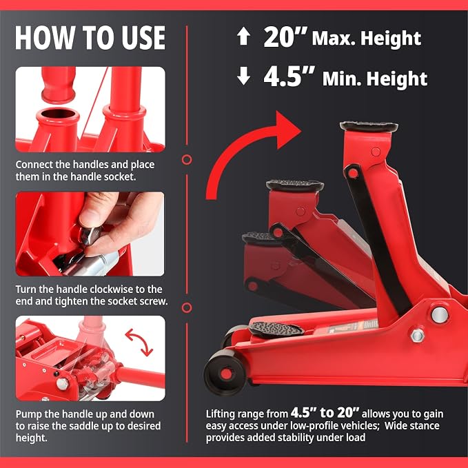 DNA MOTORING Low Profile Hydraulic Trolley Service/Floor Jack, 4 Ton Capacity - Image 4