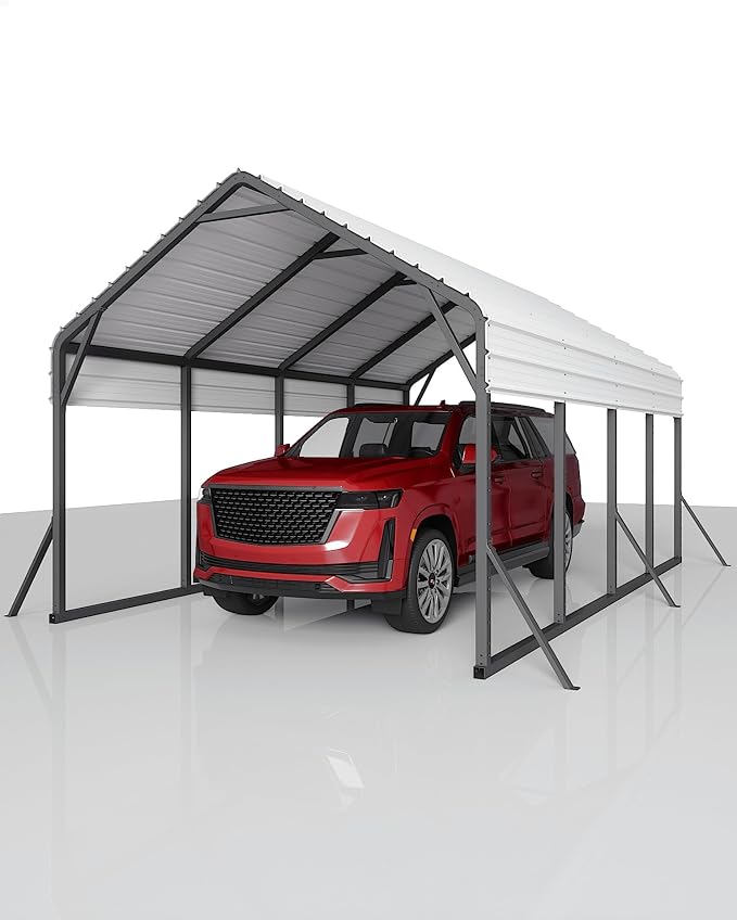13'x21'x11' Oversized Metal Carport, Steel Heavy Duty Car Ports - Image 9